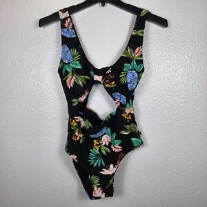 City Chic Izzy black floral Print 1 Piece middle cut out monokini Swimsuit SzXXS